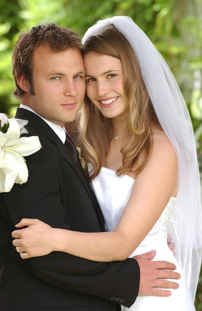 **13. Kane & Kirsty**
<br><br>
The Sutherland family was torn apart when they discovered [Kirsty (Christie Hayes) was dating Kane Phillips (Sam Atwell)](https://www.nowtolove.com.au/celebrity/tv/home-and-away-kane-kirsty-storyline-56302|target="_blank") – the bad boy who had sexually assaulted her older sister Dani (Tammin Sursok). Despite her family's objections, the smitten schoolgirl couldn't stay away. The pair eloped in 2004, but later reaffirmed their wedding vows in front of their family and friends.