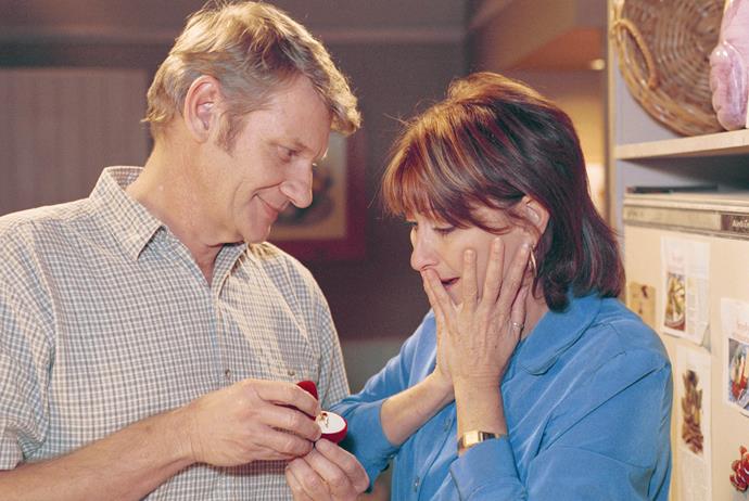 26. Irene & Ken
<br><br>
Irene Roberts (Lynne McGranger) struck up a romance with Ken Smith (Anthony Phelan), but their love didn't last. Irene had a premonition that her fiancé would die, and her worst fear was realised when a car fell on the mechanic at work in 2000.