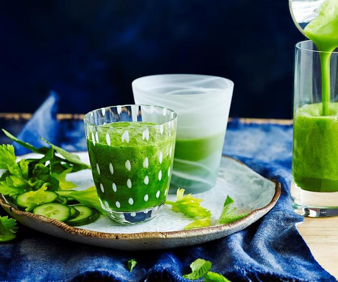 **Green Super Juice**
<br><br>
This juice is nutrient dense and an anti-inflammatory - perfect to kick start your Summer cleanse.
<br><br> 
Find the full *Australian Women's Weekly* recipe [HERE](https://www.womensweeklyfood.com.au/recipes/green-super-juice-28540|target="_blank")