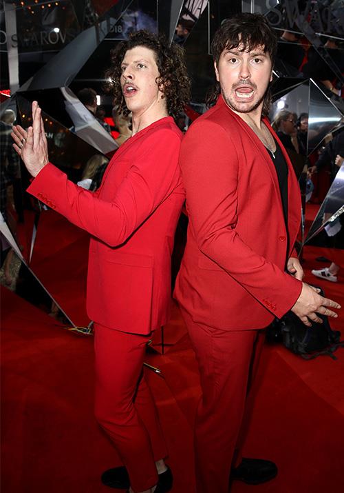 Oh Duck. Adam Hyde and Reuben Styles of dance duo Peking Duk turned up in the same outfit.