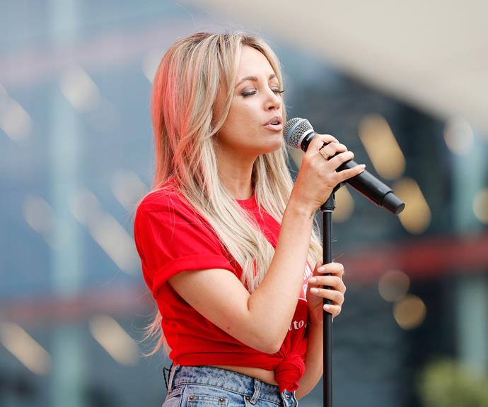 Samantha Jade performs at the Coca-Cola and Salvation Army tour launch on Wednesday. *(Source: Getty Images)*
