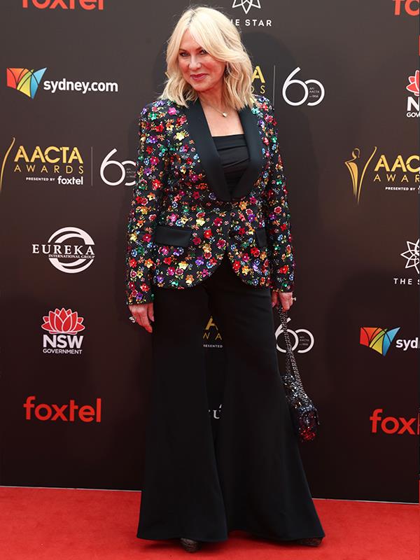 Queen of the red carpet [Kerri-Anne Kennerley](https://www.nowtolove.com.au/tags/kerri-anne-kennerley|target="_blank") has arrived in a fierce pair of flairs and a sequinned floral jacket. *(Image: Getty)*
