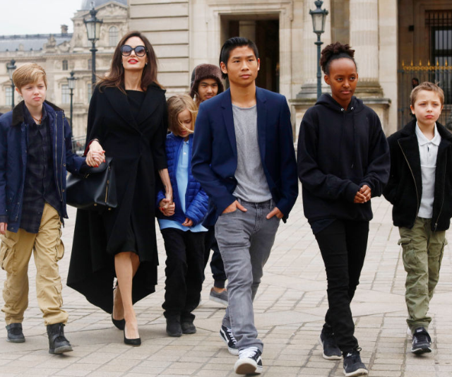Growing up! Angelina Jolie with Shiloh  Maddox, Vivienne, Pax, Zahara and Knox in Paris, France early in 2017. *Image: Getty.*