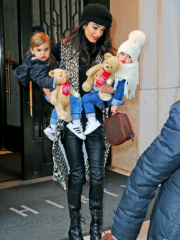 Amal Clooney looked effortlessly chic with her twins. *(Image: Mega)*