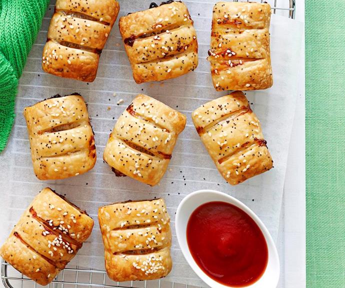 **Healthy sausage rolls**
<br><br>
The tasty morsels are a great way to sneak in some extra veggies without the kids noticing.
<br><br>
See the full *Australian Women's Weekly* recipe [here.](https://www.womensweeklyfood.com.au/recipes/healthy-sausage-rolls-16852|target="_blank") 