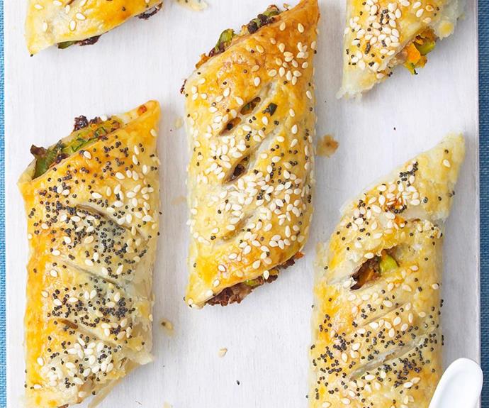 **Vegetarian sausage rolls**
<br><br>
These are jam-packed full of veggies, for a guilt-free [Australia Day!](https://www.nowtolove.com.au/tags/australia-day|target="_blank")
<br><br>
See the full *Australian Women's Weekly* recipe [here.](https://www.womensweeklyfood.com.au/recipes/vegetarian-sausage-rolls-22730|target="_blank")