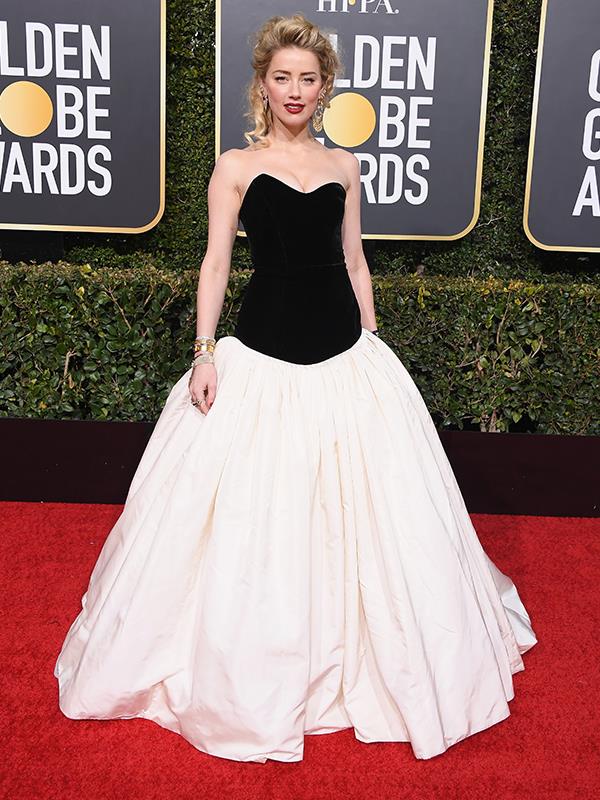 Amber Heard's black and white gown is reminiscent of an 18th Century Duchess!