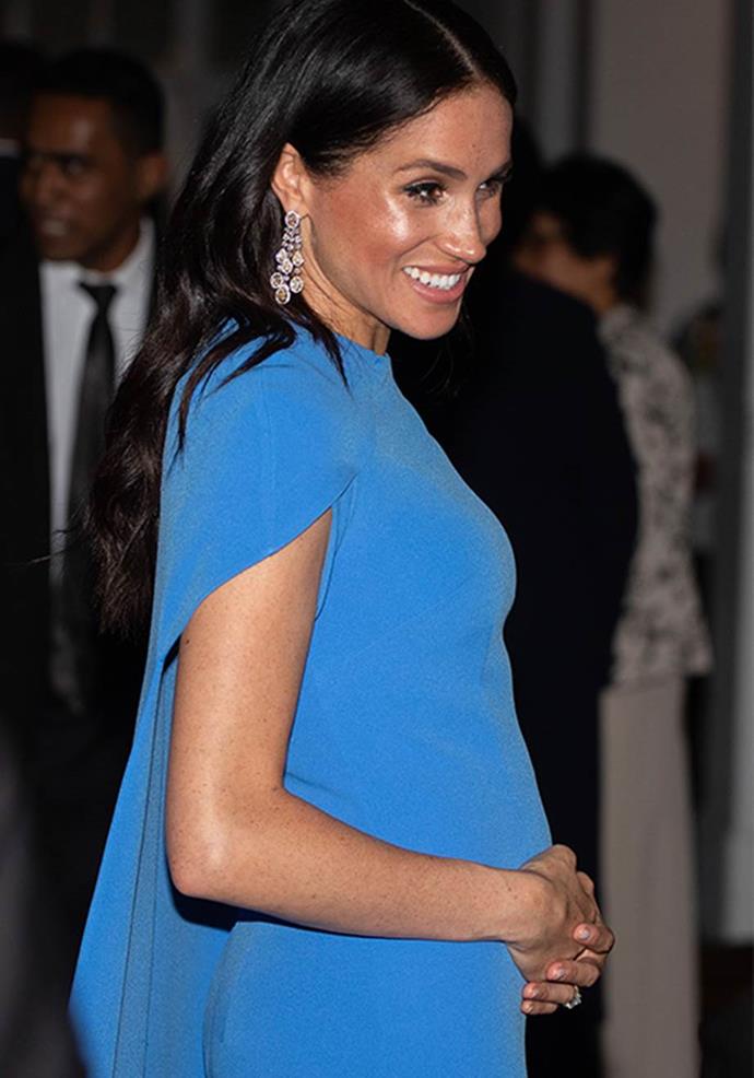 Meghan also wore the stunning earrings for an evening soiree in Fiji during her royal tour. *(Image: Getty)*
