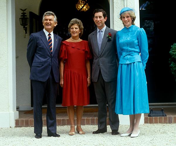 Bob and Hazel Hawke greet Prince Charles and Princess Diana on their royal tour of Australia in 1983. *(Image: Getty Images)*