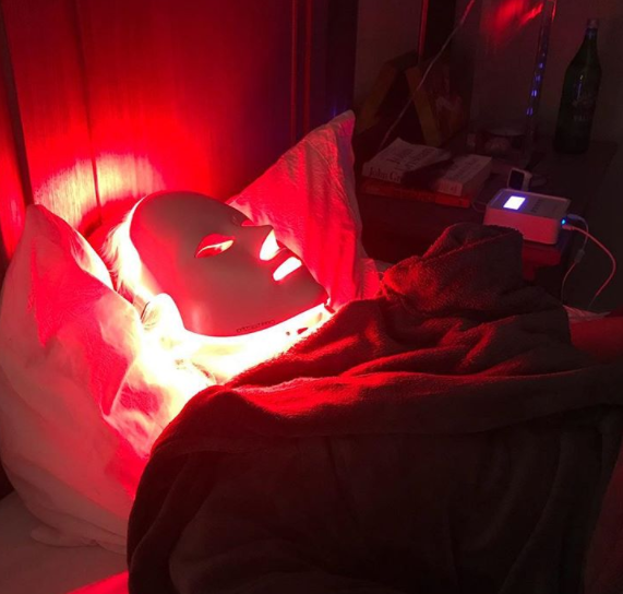 Katherine frequently uses LED masks to help defy her wrinkles. *(Image: Instagram)*