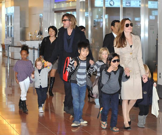 Brad Pitt and Ange with their kids. *(Source: Getty)*