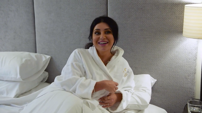 Martha wore her bath-robe before hopping in to bed on her wedding night (Image: Nine Network).