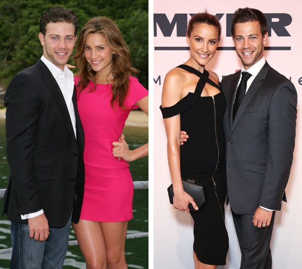 Rachael Finch at Michael Miziner before they were married (left) and now. *(Image: Getty)*