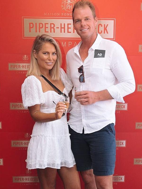Keira and Jarrod look picture perfect in their matching white outifts. *(Image: Instagram @keiramaguire)*