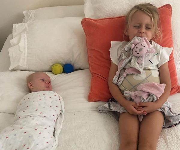 "Don't think they'll be fooled by your fake-napping big sis, our parents are waaaay too cluey for that nonsense." Chris shared a cute pic of his girls "napping."