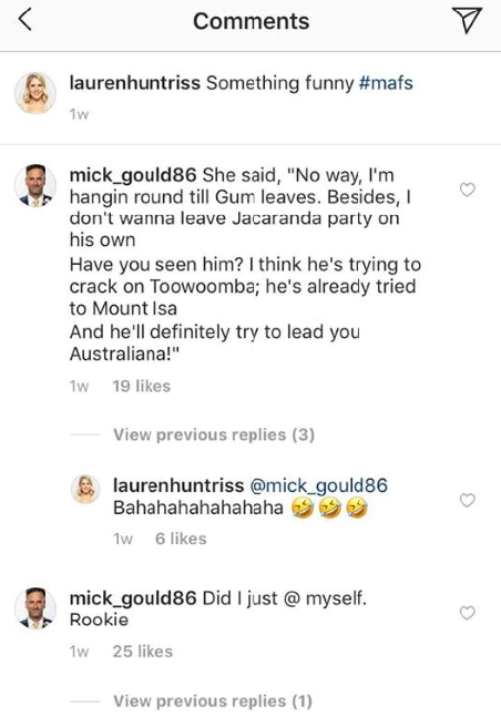 Mick left a long-winded comment on Lauren's post about her wedding, which she clearly enjoyed.