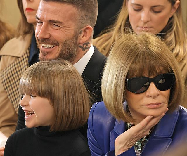 Twinning! Anna Wintour and Harper Beckham looked the image of chic at Victoria Beckham's Autumn / Winter collection showcase at London Fashion Week. *(Image: Getty)*