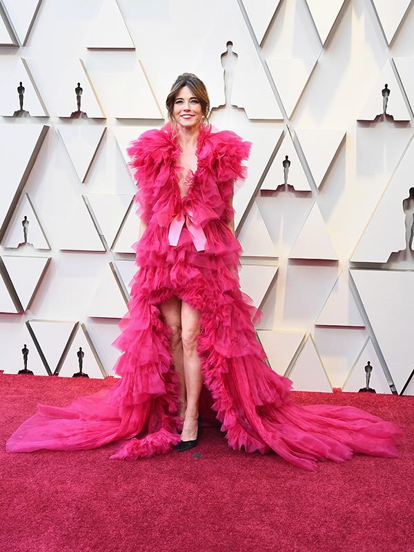 We'll just let this one simmer for a while... wearing an explosion of pink ruffles, there's no denying Linda Cardellini is making a *big* impression this year.