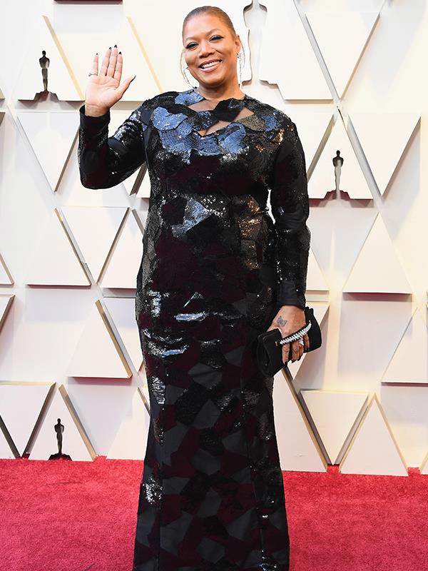 Queen of screens Queen Latifah is all-glam in a sequined black creation.
