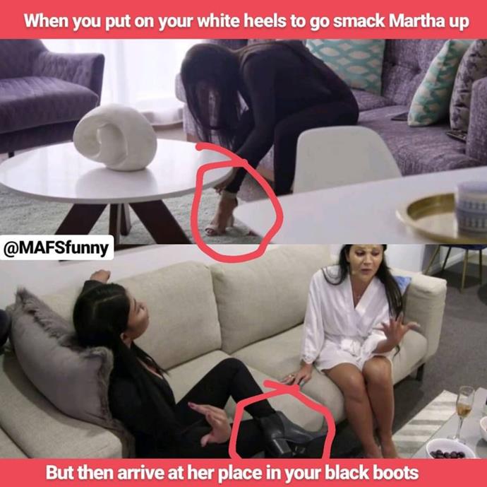 Heels to boots! Was the argument staged? *(Source: Instagram/MAFSFunny)*