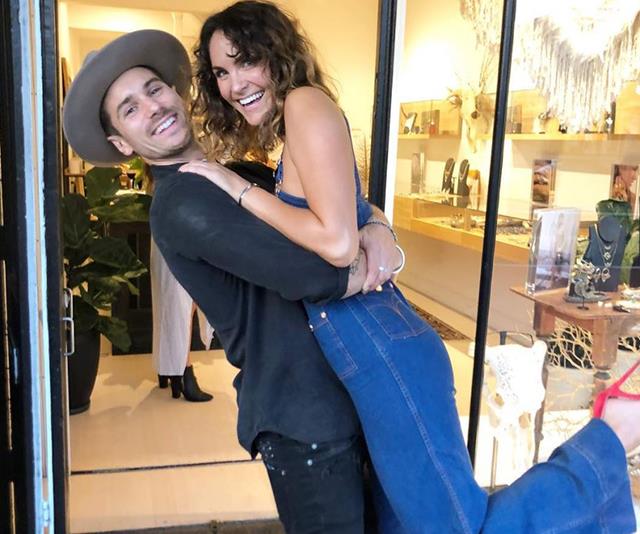 At the launch of her jewellery store, Matty was there to support her...quite literally as well.
