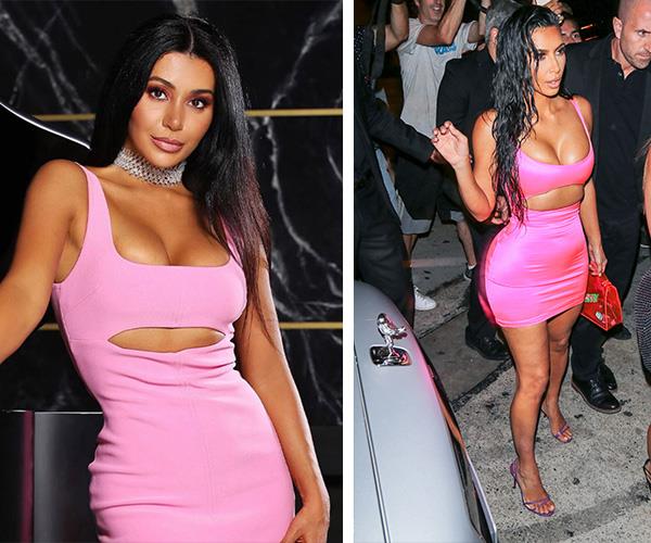 Martha's dinner party outfit was almost identical to the one Kim wore to Kylie Jenner's 21st birthday bash. *(Images L-R: Channel Nine/Getty Images)*