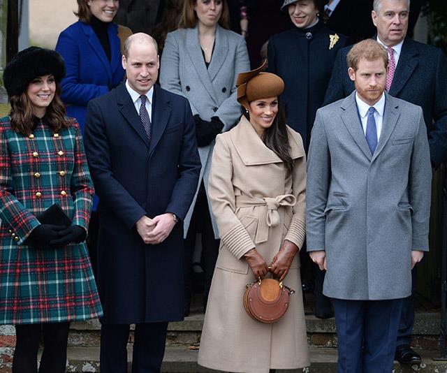 **December 2017: Meghan attends Christmas with the royals**
<br><br>
Just like that, she was part of the family! Meghan was snapped at the Christmas Day service at Sandringham shortly after her and Harry's big announcement.