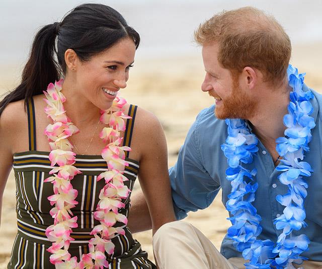 **October 2018: A royal tour clad with PDAs**
<br><br>
After announcing they were expecting their first child together, the couple couldn't have looked more excited (or more smitten!). A wholesome day at [Syndey's Bondi beach](https://www.nowtolove.com.au/royals/british-royal-family/prince-harry-meghan-markle-bondi-51926|target="_blank") was case in point - they couldn't take their eyes off each other.