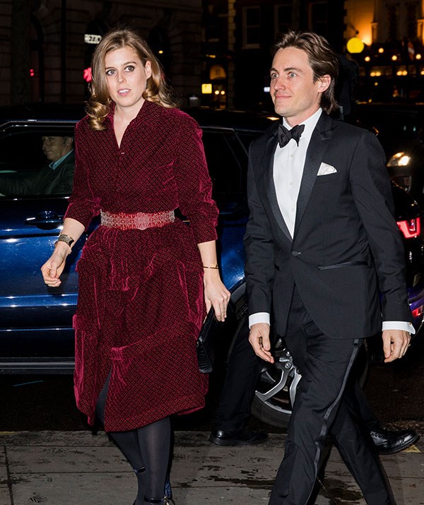 Princess Beatrice looked glam in a crimson dress while making her first official public appearance with her boyfriend Edoardo Mapelli Mozzi. *(Image: Getty)*
