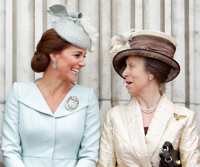 Duchess Catherine and Princess Anne share a right royal laugh during celebrations for the centenary of the RAF on the balcony of Buckingham Palace in 2018.