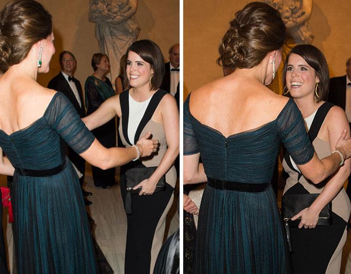 Fancy seeing you here! Kate and Eugenie were clearly thrilled to be reunited at the St. Andrews 600th Anniversary Dinner in 2014.