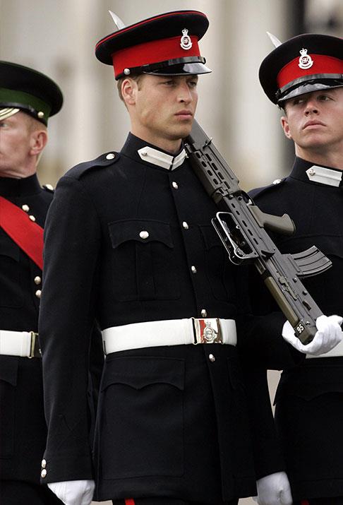 A very serious-looking Prince William participates in the Sovereign's Parade at the Royal Military Academy, Sandhurst.