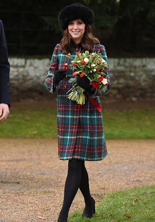Fittingly festive as always, Kate rocked another tartan ensemble for Christmas Day 2017.
