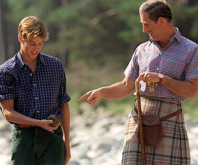 Like father like son! William and dad Charles are big fans of a printed shirt (not to mention Charles' tartan kilt!) - they were pictured here in 1997 at the Balmoral Castle Estate.