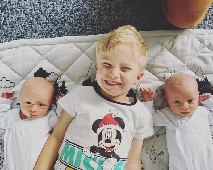 Lenny (centre) with this twin brothers Mack and Vinny. *(Image: @jimmyrees/Instagram)*