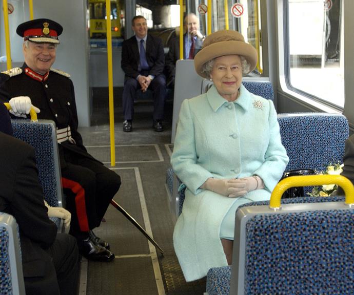 This looks a little different to our packed morning bus! The Queen sat patiently on a London bus during an official royal outing.