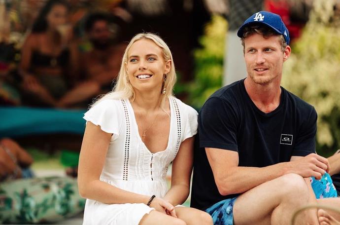 Cass Wood and Richie Strahan on the set of *Bachelor in Paradise*. *(Source: Network Ten)*