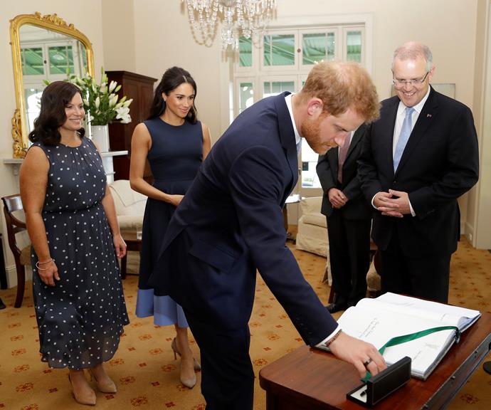 Jenny and Scott Morrison with Duchess Meghan and Prince Harry during their 2018 tour of Australia.