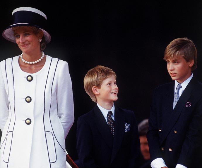 Prince Harry and Prince William pictured with their mother Princess Diana in 1995. *(Image: Getty)*