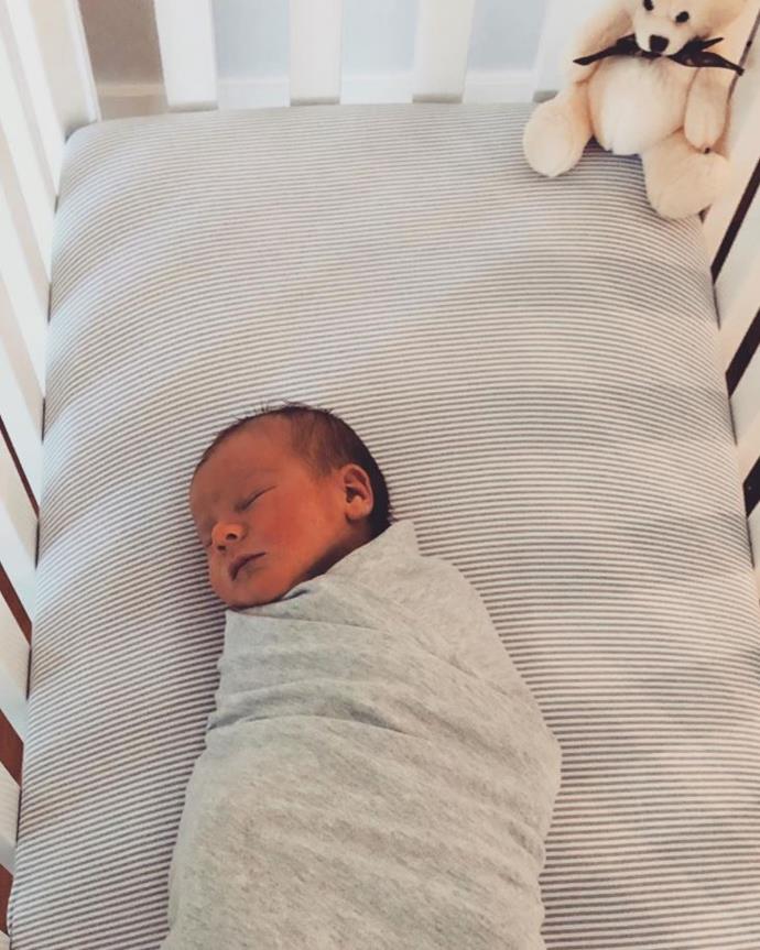 "Finally we have a little man with a name! Meet the newest edition to our family, Lawson Jett Vale born 26th April at a weight of 3.9kgs." *(Source: Instagram / @haydenandsara)*