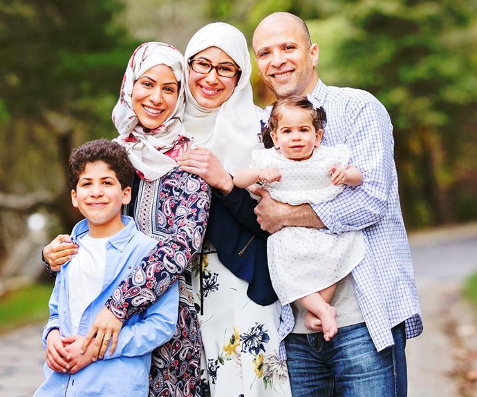 Huda (second from left) and husband Abdulmunem with their three children.