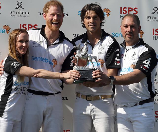 Prince Harry was all smiles for the polo, held in Italy earlier in May.