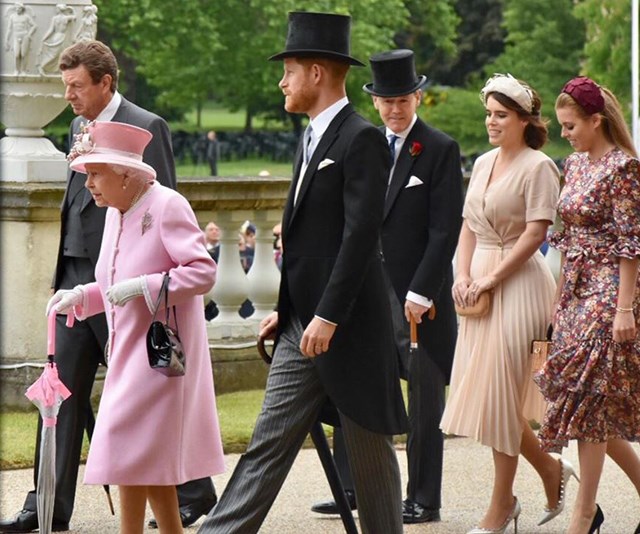 The Queen was joined by some of her grandchildren Prince Harry, Princess Beatrice and Princess Eugenie. *(Image: Getty)*