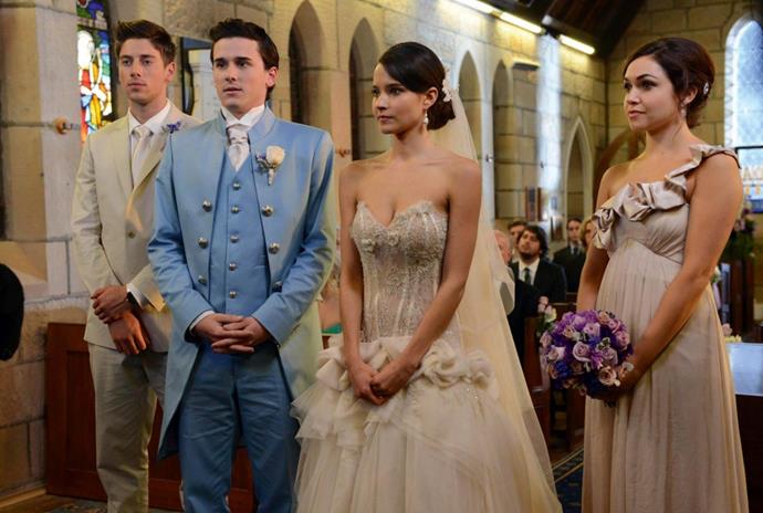 We applaud April's bravery for tackling antique white on her big day, but Dex's John Smith à la Pocahontas get-up is something we'd like to politely wipe from our memories.