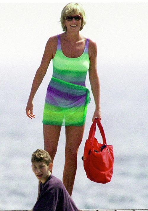 Sunshine and style go hand in hand for Princess Diana, who was also pictured in St Tropez in this gorgeous swimsuit.