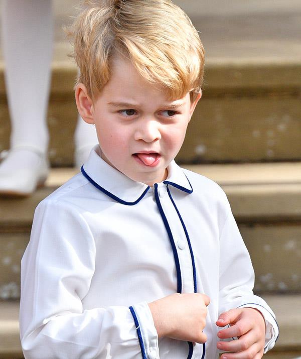 Prince George knows how to make us laugh, and he [easily managed it](https://www.nowtolove.com.au/royals/british-royal-family/prince-george-louis-charlotte-polo-photo-57165|target="_blank") once again at Eugenie's wedding in 2018.