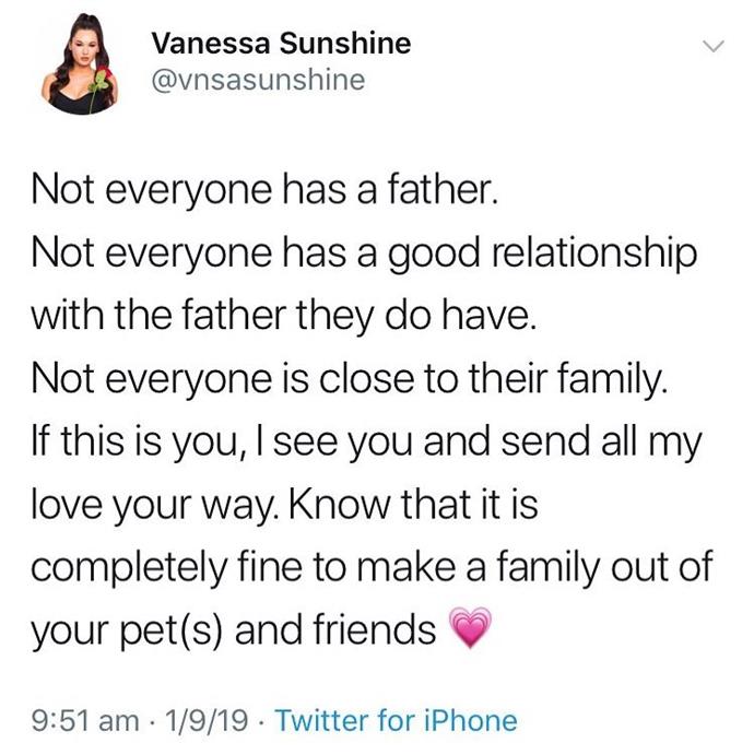 *Bachelor* alum Vanessa Sunshine put it perfectly when she shared a tweet for everyone who may be struggling on Father's Day.