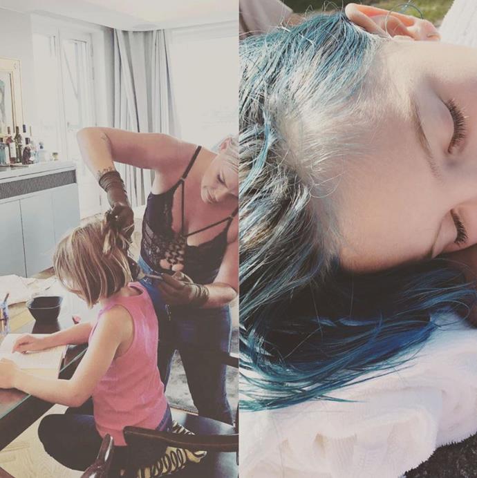 Pink dyed her daughter's hair blue after trolls shamed Jessica Simpson for letting her daughter get pink tips.