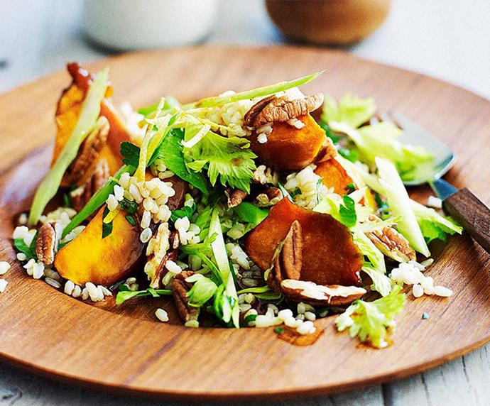 [Brown rice and roast pumpkin salad](https://www.womensweeklyfood.com.au/recipes/brown-rice-and-roast-pumpkin-salad-28325|target="_blank")
<br><br>
Bold flavours of roast pumpkin, maple syrup and soy sauce complement brown rice and leafy greens to give your view of salads a pleasant refresher. Pack it up and take it to work for a healthy lunchtime meal or enjoy it throughout summer as a dinnertime side.