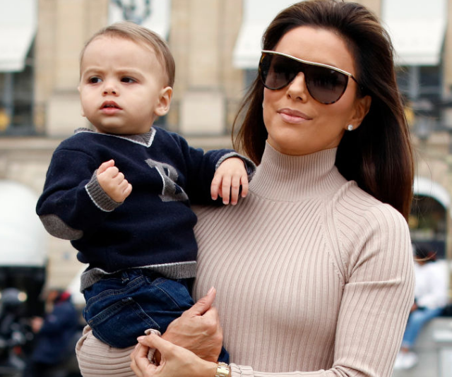 Eva looked incredible in paris on Wednesday as she and her 14-month-old mini-me, Santiago leave their hotel to take in the sites.
